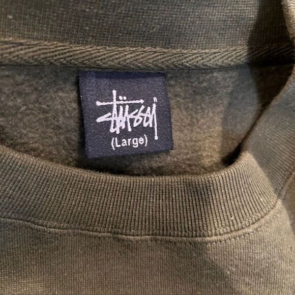 Stussy Y2K Vintage Logo Sweatshirt Crewneck Olive Green Metallic Gold Mens Large - Picture 8 of 12